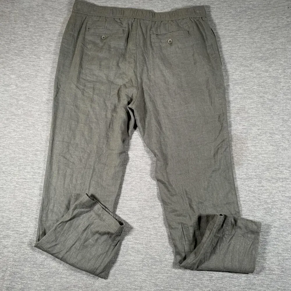 Onia Pants Mens XL Green Linen Viscose Elastic Waist Straight Leg Chino Casual
